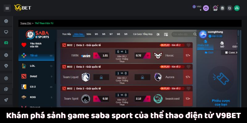 Khám phá sảnh game saba sport của thể thao điện tử V9Bet